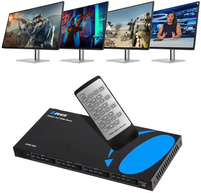 Main image of OREI 4x4 HDMI 4K Matrix Switch/Splitter, (4-Input, 4-Output) with Remote Control Supports UltraHD 4K@60Hz 4:4:4, HDR, YUV, HDMI 2.0, HDCP 2.2, 3D, 1080p, 18 GBPS - Downscaler (4K & 1080p Together)