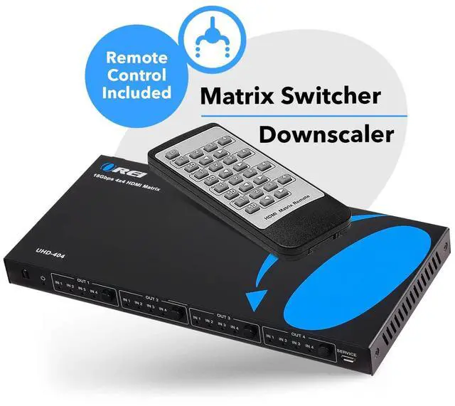 Alt view image 3 of 5 - OREI 4x4 HDMI 4K Matrix Switch/Splitter, (4-Input, 4-Output) with Remote Control Supports UltraHD 4K@60Hz 4:4:4, HDR, YUV, HDMI 2.0, HDCP 2.2, 3D, 1080p, 18 GBPS - Downscaler (4K & 1080p Together)