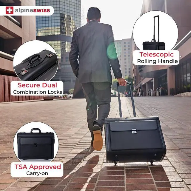 Alt view image 2 of 5 - Alpine Swiss Rolling 17" Laptop Briefcase on Wheels Attache Lawyers Case Legal Size Black