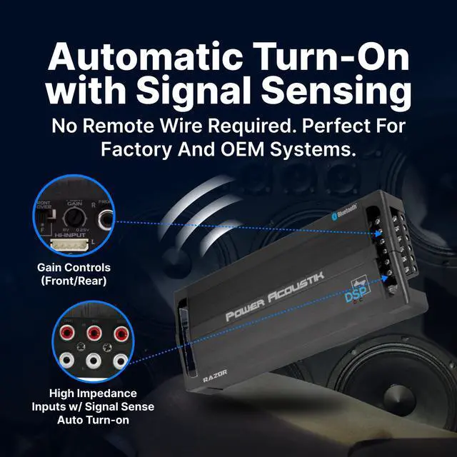 Alt view image 4 of 5 - Power Acoustik RZ42000DSP Razor Series 2,000-Watt Max 4-Channel Class D Amp with DSP and Bluetooth