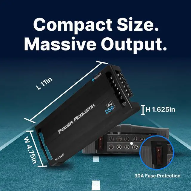 Alt view image 5 of 5 - Power Acoustik RZ42000DSP Razor Series 2,000-Watt Max 4-Channel Class D Amp with DSP and Bluetooth