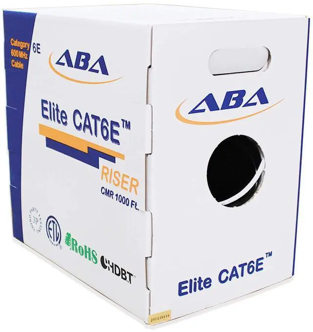 Main image of CAT6E Riser (CMR), 1000ft, UTP 24AWG, Solid Bare Copper, 600MHz, UL Certified, Easy to Pull (Reelex II) Box, Bulk Ethernet Cable in White