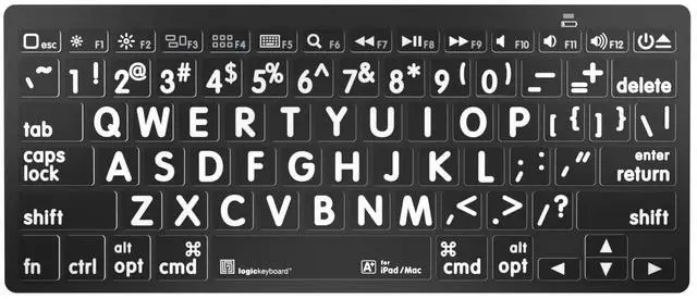 Main image of Logickeyboard BT Wireless with Large Print * for iPad and Mac * White Letters on Black Keys * p/n LKBU-LPWB-BTON-US