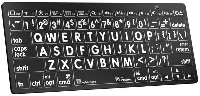 Alt view image 3 of 5 - Logickeyboard BT Wireless with Large Print * for iPad and Mac * White Letters on Black Keys * p/n LKBU-LPWB-BTON-US