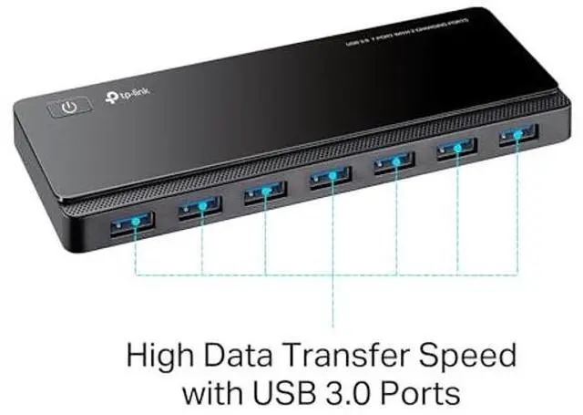 Alt view image 2 of 5 - TP-Link Powered USB Hub 3.0 with 7 USB 3.0 Data Ports and 2 Smart Charging USB Ports. Compatible with Windows, Mac, Chrome & Linux OS, with Power On/Off Button, 12V/4A Power Adapter(UH720)