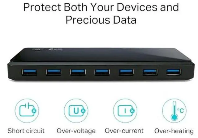 Alt view image 4 of 5 - TP-Link Powered USB Hub 3.0 with 7 USB 3.0 Data Ports and 2 Smart Charging USB Ports. Compatible with Windows, Mac, Chrome & Linux OS, with Power On/Off Button, 12V/4A Power Adapter(UH720)