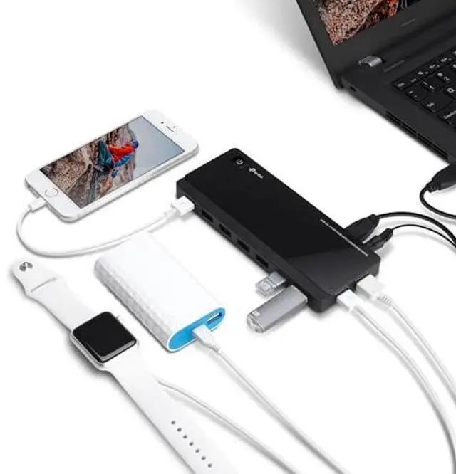 Alt view image 5 of 5 - TP-Link Powered USB Hub 3.0 with 7 USB 3.0 Data Ports and 2 Smart Charging USB Ports. Compatible with Windows, Mac, Chrome & Linux OS, with Power On/Off Button, 12V/4A Power Adapter(UH720)