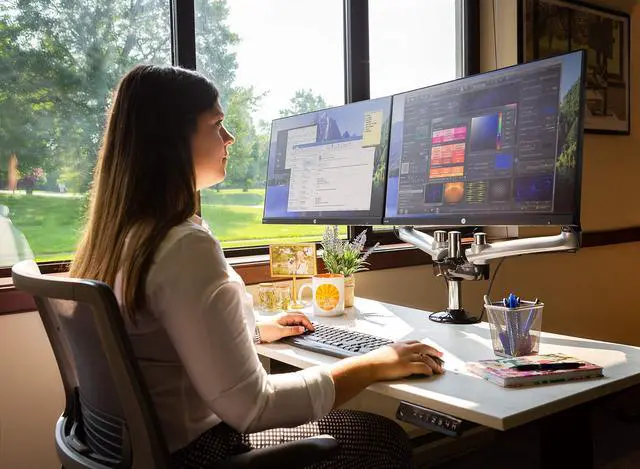Alt view image 4 of 5 - Ergotech Dual Freedom Arm, Includes Two Aluminum Articulating Arms, 8.4-17.8 lbs. Weight Capacity per Arm, Suitable for Monitors up to 27 inches, VESA Compatible 75×75, 100×100, Silver