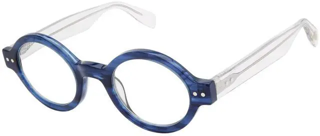Main image of Scojo New York Bleeker Street Reading Glasses, Handmade Scratch Resistant Readers for Women and Men, Navy Horn/Crystal - 2.75x