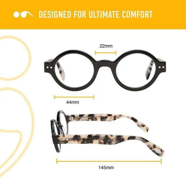 Alt view image 5 of 5 - Scojo New York Bleeker Street Reading Glasses, Handmade Scratch Resistant Readers for Women and Men, Black/Vanilla Tortoise - 2.50x