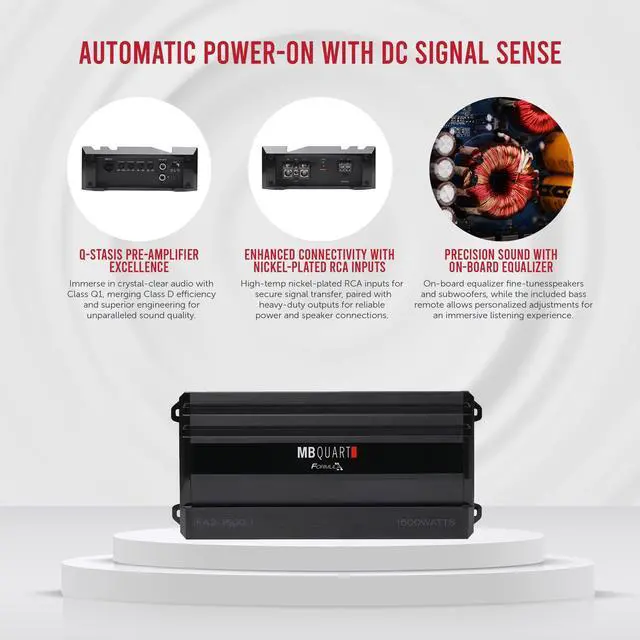 Alt view image 3 of 5 - MB Quart Formula 1,500 Watt 1 Ohm Stable Mono Full Range Class Q1 Car Audio Mobile Amplifier with Bass Remote, FA2-1500.1, Black