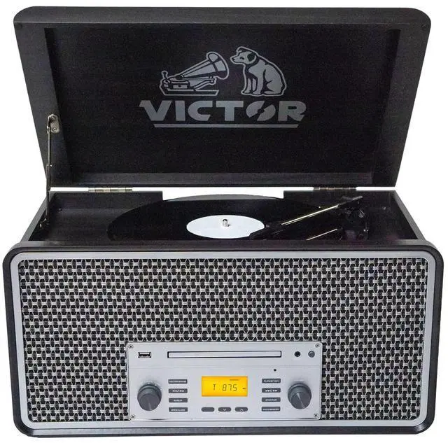 Main image of Victor VWRP-5000 Monument 8-in-1 Bluetooth Turntable with 3-Speed Vinyl Record Player, Cassette, CD Player, AM/FM Radio, USB, Aux Input, and Built-in Speakers  Ideal for Vinyl Lovers