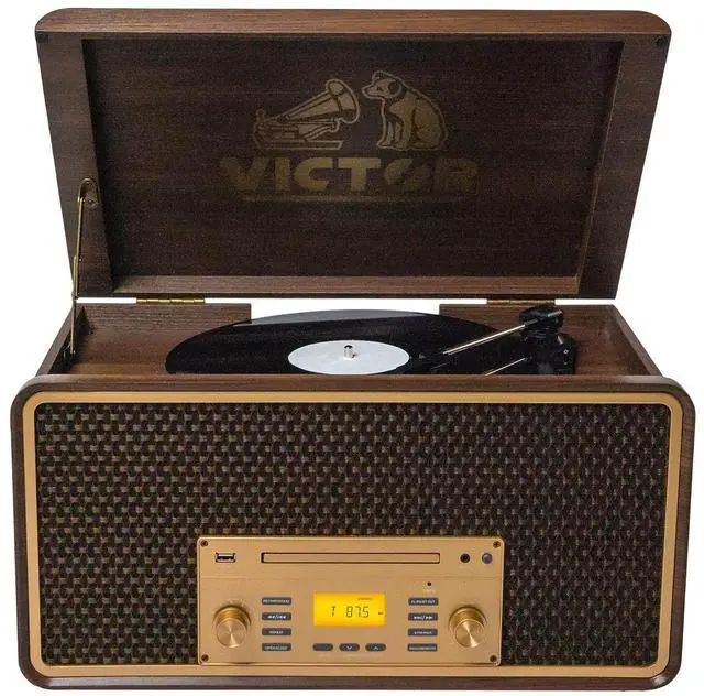 Main image of Victor VWRP-5000 Monument 8-in-1 Bluetooth Turntable with 3-Speed Vinyl Record Player, Cassette, CD Player, AM/FM Radio, USB, Aux Input, and Built-in Speakers  Ideal for Vinyl Lovers