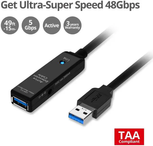 Alt view image 2 of 5 - SIIG USB 3.0 Active Repeater Cable 15-Meters, USB Extension Cable for USB Flash Drive, Hard Drive, VR, Printer, Camera (JU-CB0711-S1)