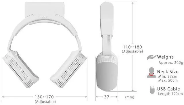 Alt view image 4 of 5 - Neck Cooler Evo (White), Wearable, Outdoor, Workers, Sports, Cooling Plates, 3 Modes, Battery Included, Rechargeable, USB Powered, Hands Free, Headphone Design, Hot Weather, Summer, Peltier Cooler
