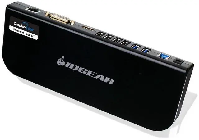 Main image of IOGEAR USB 3.0 9 in 1 Universal Docking Station - Dual Monitor with HDMI n DVI/VGA - 2 x USB 3.0 - 4 x USB 2.0 - Gigabit Ethernet - 3.5mm Audio Out - Laptop - Ultrabook -PCs - Mac - More - GUD300