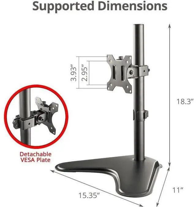 Alt view image 3 of 5 - SIIG Height Adjustable Single Monitor Desk Stand for 13" to 32"
