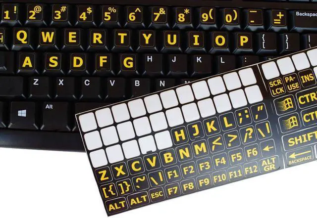 Alt view image 5 of 5 - Five 5 English US Large Print Lettering Black,Yellow, White, Gray BACKGROUNS Keyboard Stickers 5 Colors
