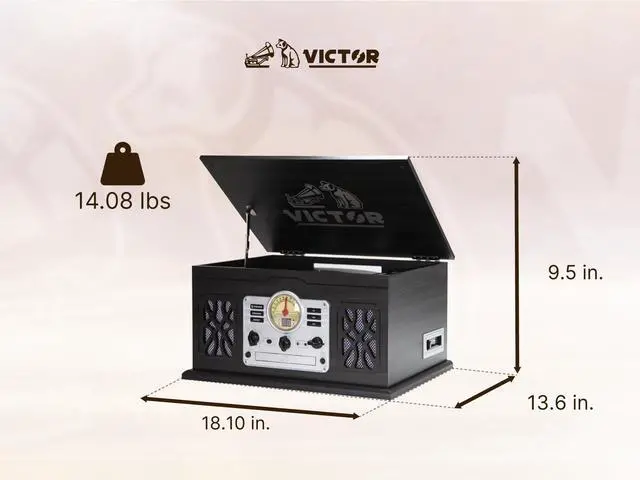 Alt view image 3 of 5 - Victor VWRP-3800 State 7-in-1 Turntable Music Center with 3-Speed Record Player, CD/MP3/Cassette Player, FM Radio, Dual Bluetooth In & Out, and Built-in Stereo Speakers  Perfect for Music Enthusiasts