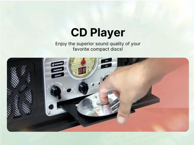 Alt view image 5 of 5 - Victor VWRP-3800 State 7-in-1 Turntable Music Center with 3-Speed Record Player, CD/MP3/Cassette Player, FM Radio, Dual Bluetooth In & Out, and Built-in Stereo Speakers  Perfect for Music Enthusiasts