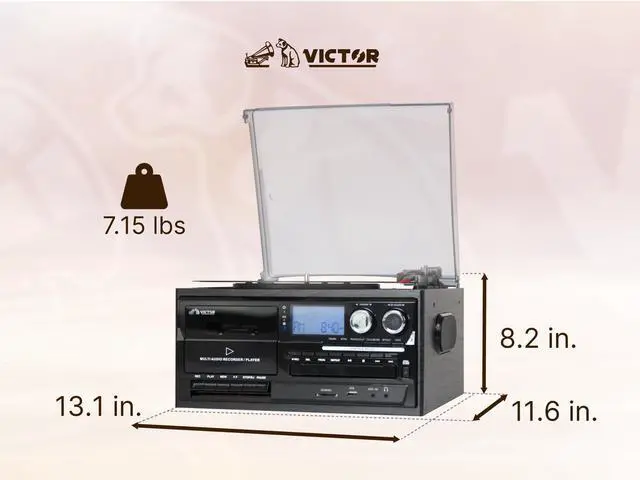 Alt view image 3 of 5 - Victor VWRP-4200 Cosmopolitan 8-in-1 Turntable Music Center with 3-Speed Record Player, CD/MP3/Cassette Player, AM/FM Radio, Dual Bluetooth in & Out, USB Playback & Recording