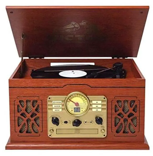 Alt view image 4 of 5 - Victor VWRP-3800 State 7-in-1 Turntable Music Center with 3-Speed Record Player, CD/MP3/Cassette Player, FM Radio, Dual Bluetooth In & Out, and Built-in Stereo Speakers  Perfect for Music Enthusiasts