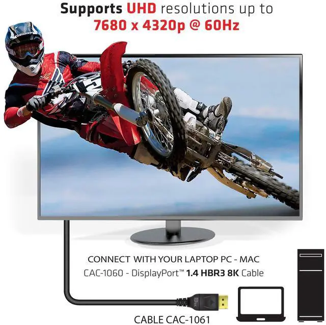 Alt view image 5 of 5 - Club3D CAC-1061 DisplayPort to DisplayPort 1.4/HBR3 Cable DP 1.4 8K 60Hz 5 Meter/16,4 Feet Black VESA Certified