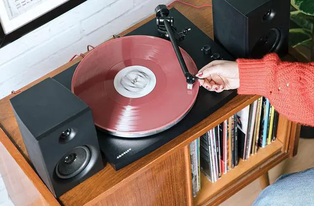Alt view image 2 of 5 - Crosley T150C-BK 2-Speed Bluetooth Turntable Record Player System with Weighted Tone Arm and Stereo Speakers, Black