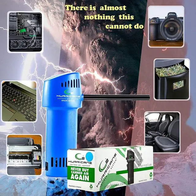 Alt view image 5 of 5 - O2 Hurricane Canless Air Duster | Rechargeable Electric Cordless Compressed Air | Electronics & Computer Keyboard Cleaner for Office | Reusable Canned Air Blower | Up to 200 MPH