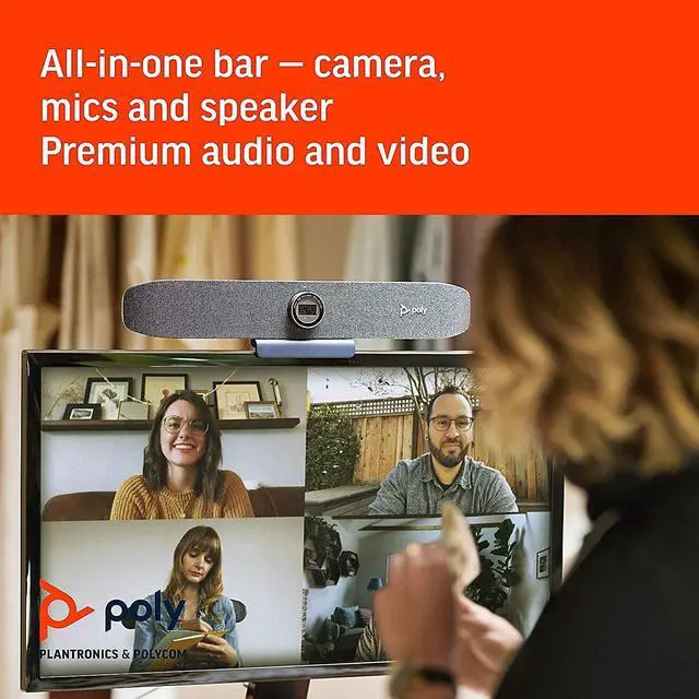 Alt view image 3 of 5 - Poly Studio P15 Personal Video Bar (Plantronics + Polycom) - 4K Video Quality - Camera, Microphones & Speaker Solution with Premium Audio & Video - Certified for Zoom and Teams