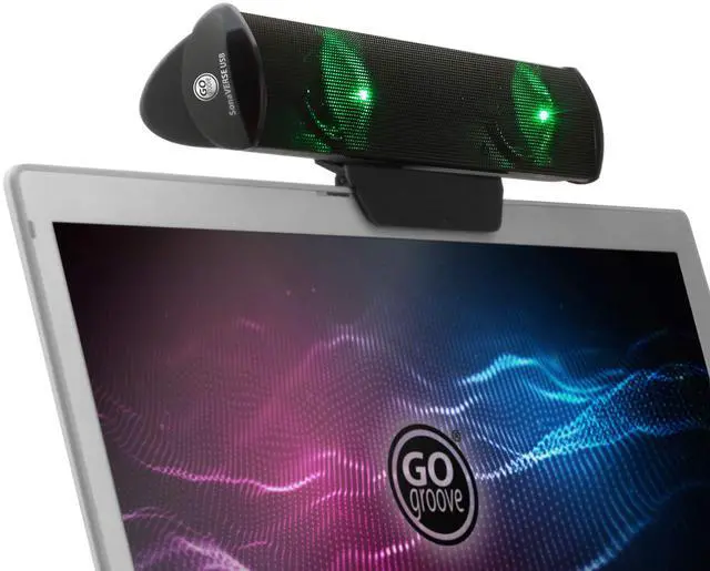 Main image of GOgroove SonaVERSE LED Speaker for Laptop Computer - USB Powered Clip-On Sound Bar with Mini Portable External Speaker Design for Monitor, Back Switch for Power - Audio Input and Power (Green)