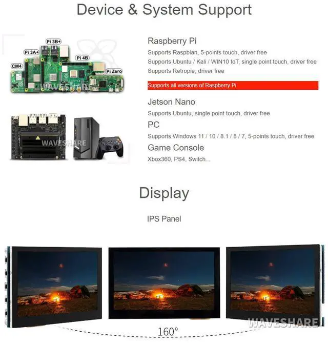 Alt view image 4 of 5 - Waveshare 4.3inch Capacitive Touch Screen LCD Compatible with Raspberry Pi 5/4B/3B+/3A+/2B/B+/A+/Zero/Zero W/WH/Zero 2W CM3+/4 800×480 Resolution HDMI IPS Supports Jetson Nano/Windows