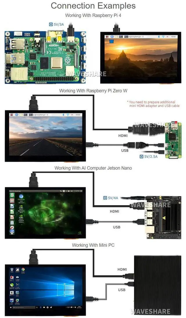 Alt view image 5 of 5 - Waveshare 4.3inch Capacitive Touch Screen LCD Compatible with Raspberry Pi 5/4B/3B+/3A+/2B/B+/A+/Zero/Zero W/WH/Zero 2W CM3+/4 800×480 Resolution HDMI IPS Supports Jetson Nano/Windows