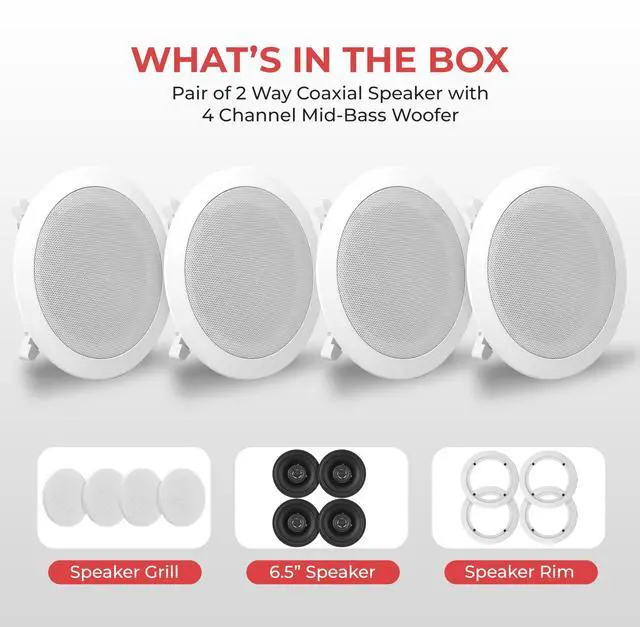 Alt view image 2 of 5 - Pyle 6.5 4 Bluetooth Flush Mount In-wall In-ceiling 2-Way Speaker System Quick Connections Changeable Round/Square Grill Polypropylene Cone & Tweeter Stereo Sound 4 Ch Amplifier 200 Watt - PDICBT266