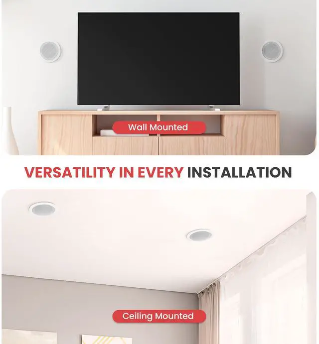 Alt view image 3 of 5 - Pyle 6.5 4 Bluetooth Flush Mount In-wall In-ceiling 2-Way Speaker System Quick Connections Changeable Round/Square Grill Polypropylene Cone & Tweeter Stereo Sound 4 Ch Amplifier 200 Watt - PDICBT266