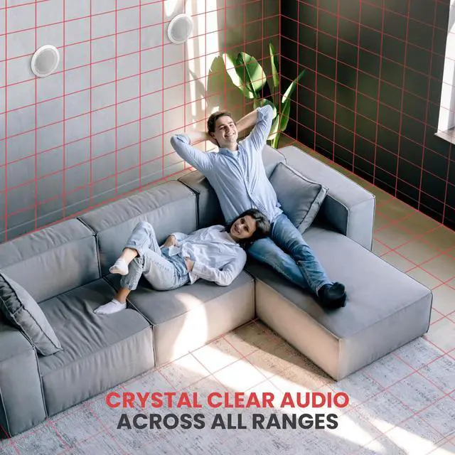 Alt view image 4 of 5 - Pyle 6.5 4 Bluetooth Flush Mount In-wall In-ceiling 2-Way Speaker System Quick Connections Changeable Round/Square Grill Polypropylene Cone & Tweeter Stereo Sound 4 Ch Amplifier 200 Watt - PDICBT266