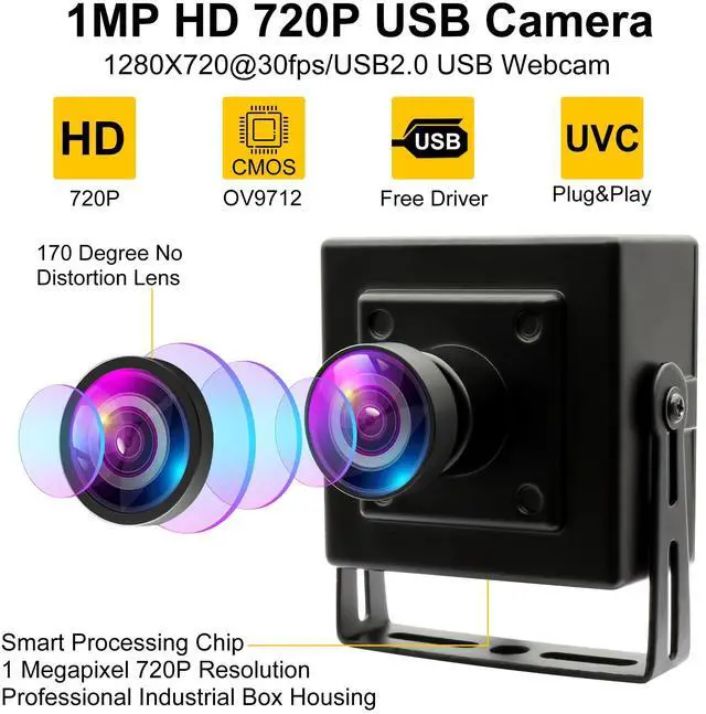 Alt view image 3 of 5 - Magnolia 170° Wide Angle Fisheye USB Camera - 720P HD Mini Box Webcam with OV9712 Sensor, High Speed USB 2.0, UVC Plug & Play for PC/Mac/Linux/Raspberry Pi