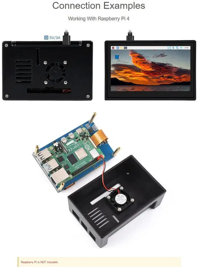Alt view image 4 of 5 - Waveshare 4.3inch Capacitive Touch Display Compatible with Raspberry Pi 4B Comes with Protection Case 800×480 Resolution IPS Wide Angle MIPI DSI Interface