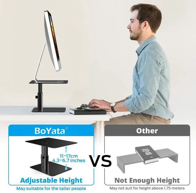 Alt view image 2 of 5 - BoYata Monitor Stand, Adjustable Monitor Riser Metal Computer Stand Compatible with TV, PC, Laptop, Computer, iMac, and All Screen Display-Black