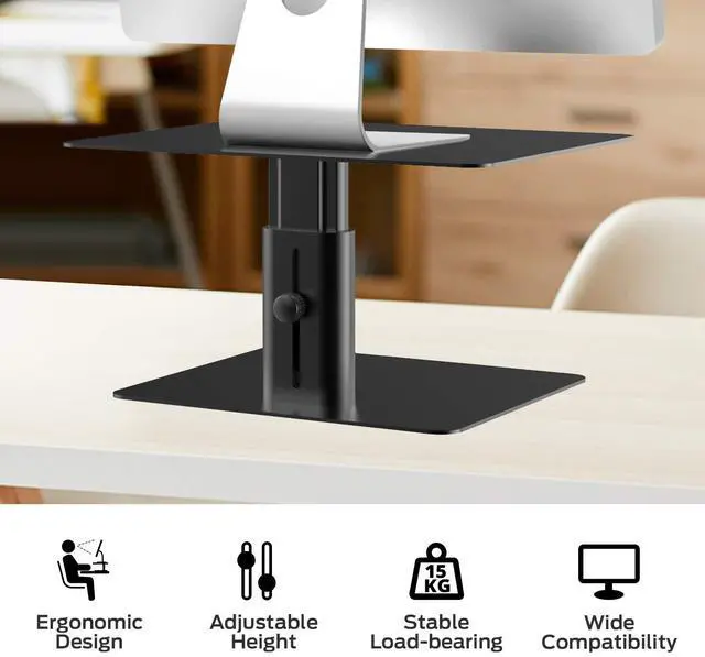 Alt view image 5 of 5 - BoYata Monitor Stand, Adjustable Monitor Riser Metal Computer Stand Compatible with TV, PC, Laptop, Computer, iMac, and All Screen Display-Black
