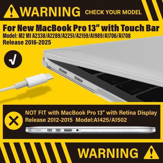 Alt view image 3 of 5 - IBENZER Compatible with 2025 2024 M2 MacBook Pro 13 Inch Case 2025-2016 M1 A2338 A2289 A2251 A2159 A1989 A1706 A1708, Hard Shell Case & Sleeve & Keyboard Cover & Type C, Frost Clear,T13-CL+3