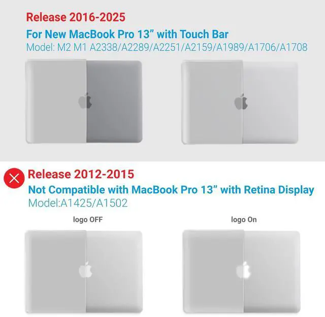 Alt view image 4 of 5 - IBENZER Compatible with 2025 2024 M2 MacBook Pro 13 Inch Case 2025-2016 M1 A2338 A2289 A2251 A2159 A1989 A1706 A1708, Hard Shell Case & Sleeve & Keyboard Cover & Type C, Frost Clear,T13-CL+3