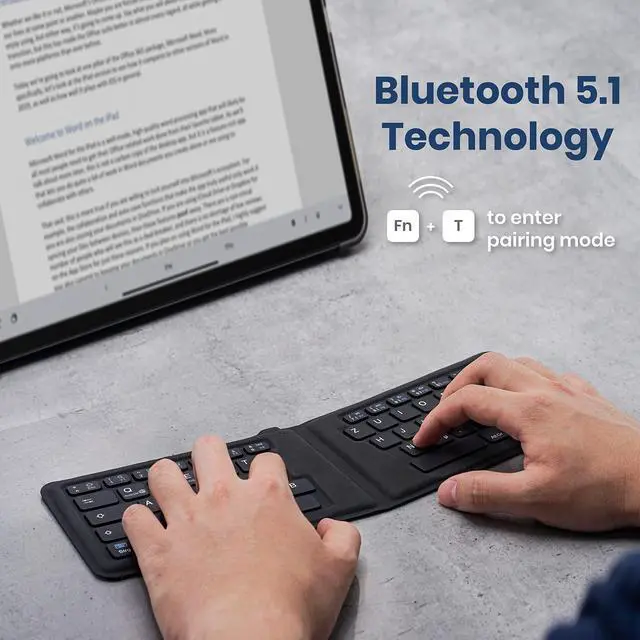 Alt view image 3 of 5 - Perixx PERIBOARD-805E US, Wireless Foldable Ergonomic Bluetooth Keyboard, Ultra-Thin X Type Keys, Compatible with iOS, Android, or Windows Smartphone, Tablet, or Laptops, US English