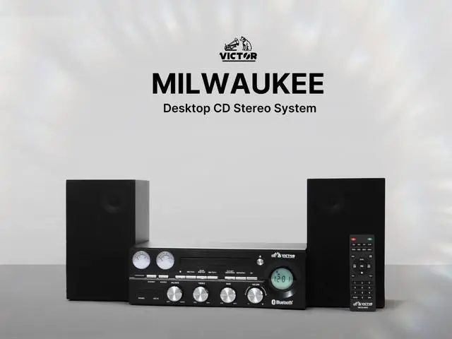 Alt view image 4 of 5 - Victor VDTS-4400 Milwaukee 50 Watt Desktop Bluetooth Stereo System with CD/MP3 Player, FM Radio, Functioning VU Meters, and Detached Stereo Speakers  Perfect for Home or Office Audio