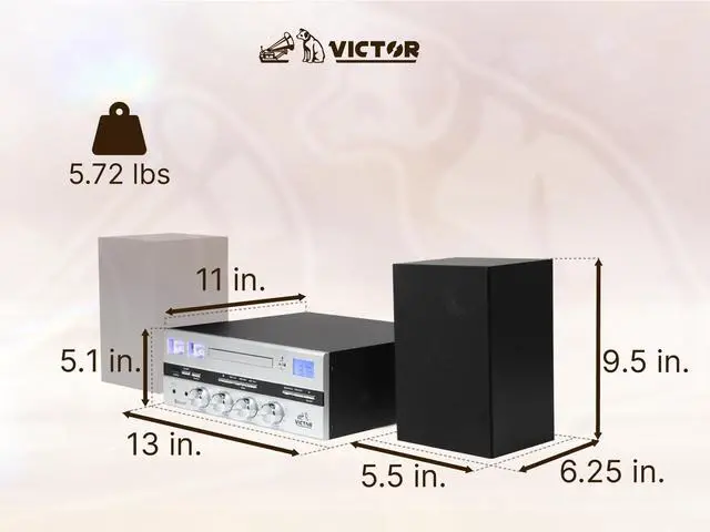 Alt view image 5 of 5 - Victor VDTS-4400 Milwaukee 50 Watt Desktop Bluetooth Stereo System with CD/MP3 Player, FM Radio, Functioning VU Meters, and Detached Stereo Speakers  Perfect for Home or Office Audio