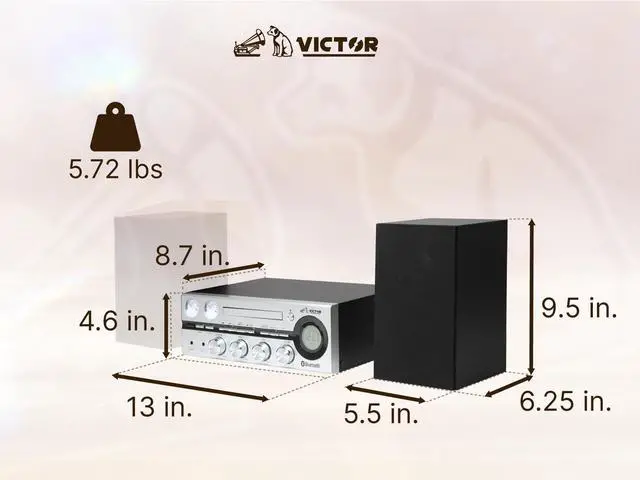 Alt view image 5 of 5 - Victor VDTS-4400 Milwaukee 50 Watt Desktop Bluetooth Stereo System with CD/MP3 Player, FM Radio, Functioning VU Meters, and Detached Stereo Speakers  Perfect for Home or Office Audio