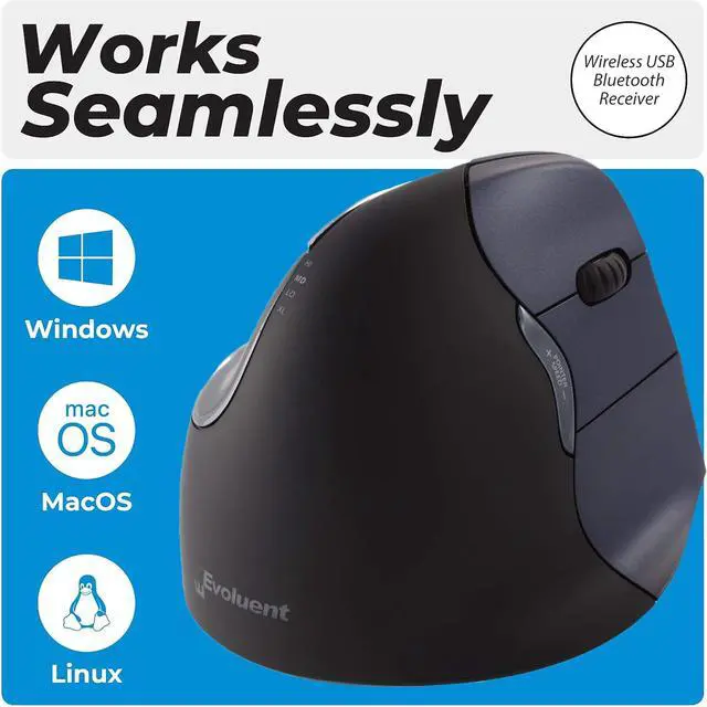 Alt view image 3 of 5 - Evoluent VM4RW Vertical Mouse for Right Hand - Ergonomic Mouse Wireless USB, Helps Reduce Carpal Tunnel, Adjustable Speed & Programmable Buttons, Vertical Ergonomic Wireless Mouse, Gaming & Office Use