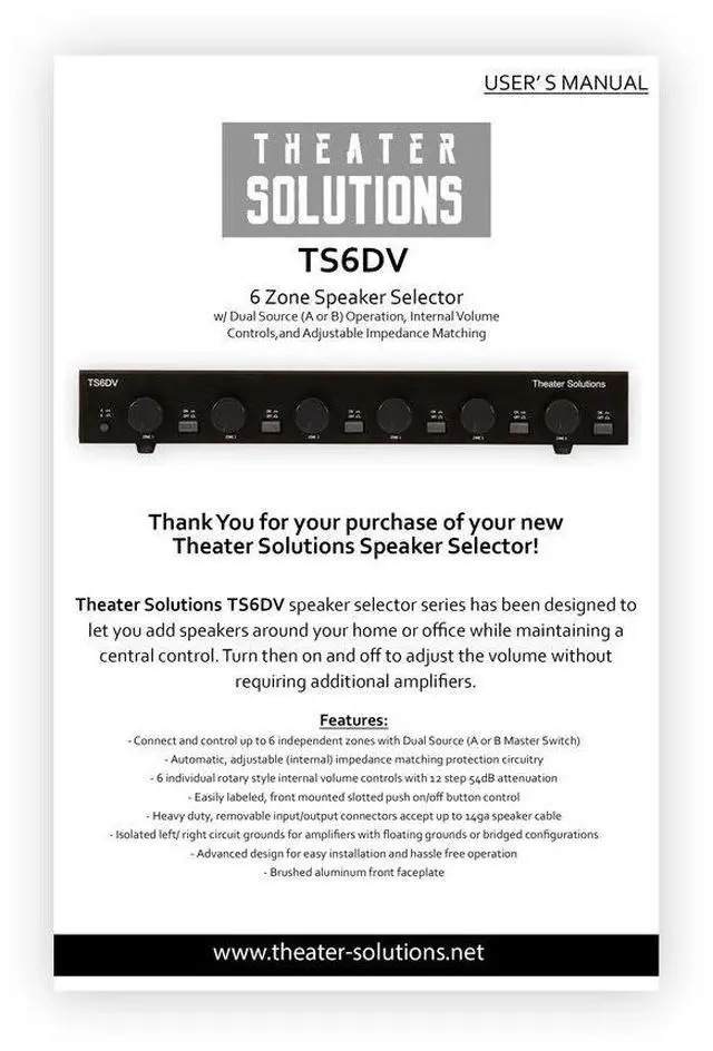 Alt view image 4 of 4 - Theater Solutions TS6DV Six Zone Dual Source Selector with Volume Controls, Black