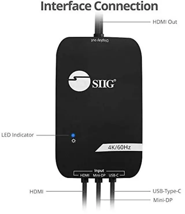 Alt view image 3 of 4 - SIIG 3x1 4K HDMI Switch and Converter/Presentation Switcher - 4K @60Hz, Multi Format (USB-C, Mini DP, HDMI 2.0), 3 in 1 Out (CE-H25Q11-S1)