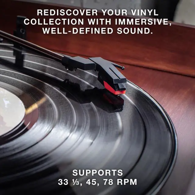 Alt view image 5 of 5 - Victrola The Quincy 6-in-1 Bluetooth Record Player & Multimedia Center with Built-in Speakers  3-Speed Turntable, CD & Cassette Player, AM/FM Radio, Wireless Music Streaming (Mahogony)